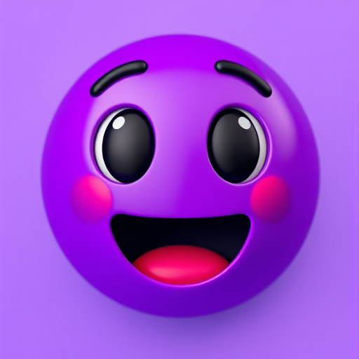 Create a high-resolution image of a purple emoji with wide eyes and an open mouth, using a Canon EOS R camera, f/2.8 aperture, 50mm lens, 1/200s shutter speed, soft lighting, and a slight vignette effect for emphasis.