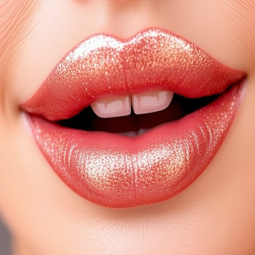 Shimmering Rose Gold Glaze lip style combines a soft pink base with golden sparkles, creating a glamorous and eye-catching effect suitable for red carpet events