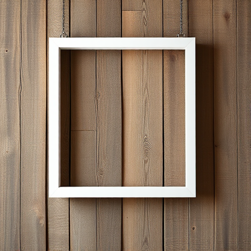 Create an image of an empty white frame hanging on a rustic wooden wall, using a Canon EOS 5D Mark IV with a 50mm f/1.8 lens, at ISO 200, aperture f/2.8, and shutter speed 1/60s, with a soft natural light effect for enhanced clarity and depth.