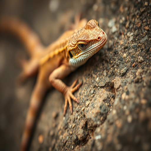 A close-up of a lizard resting on a textured stone surface, captured with a DSLR camera at f/2.8, ISO 200, 1/500s, using a macro lens for fine detail and a shallow depth of field.