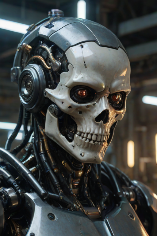 Cyberpunk, sci-fi, dark-fantasy, kodak portrait 400, 8k, soft light, volumetric lighting, highly detailed, britt marling style 3/4, portrait photo of a war man cyborg robot in a chemical laboratory + face, face is skullbone with scares, intricate, elegant, highly detailed, devil-armor, 2D motifs detailed dark fantasy digital painting, artstation, concept art, smooth, sharp focus, illustration, art by Otomo Katsuhiro and ShirÅ'Masamune and Oshii Mamoru. Cosmic light in backfront