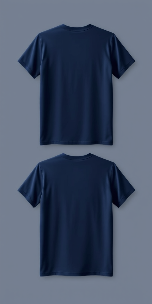 Create a high-resolution vector image of a plain navy blue t-shirt, front and back view, with soft lighting, using a DSLR camera with a 50mm lens, aperture set to f/4, ISO 100, and a shallow depth of field to enhance details.