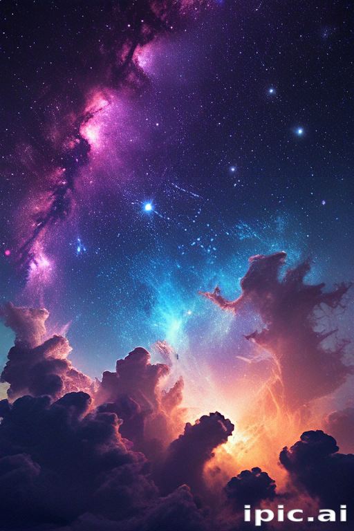Stunning Cosmic Landscape with Colorful Nebulae and Starry Night Sky