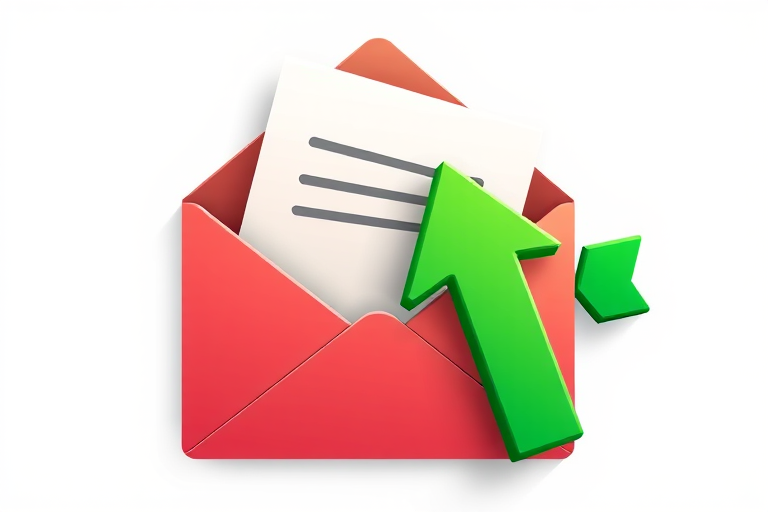 Create a high-resolution digital illustration of two stylized envelopes, one open with papers visible inside and the other with a green arrow indicating movement, using a soft-focus background, shot at f/8 aperture, ISO 100, 50mm lens, and a slight top-down perspective to enhance detail and clarity.