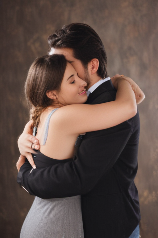 a man hugging a woman from behind