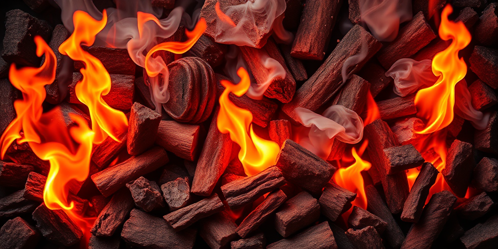 Create a vibrant and dynamic illustration of fire elements, featuring flames, embers, and smoke in an artistic arrangement, using a DSLR camera with a 50mm lens, aperture set to f/2.8 for a shallow depth of field, ISO 100 for clarity, and a high-resolution output at 300 DPI to enhance image quality, in a top-down view for an engaging perspective.