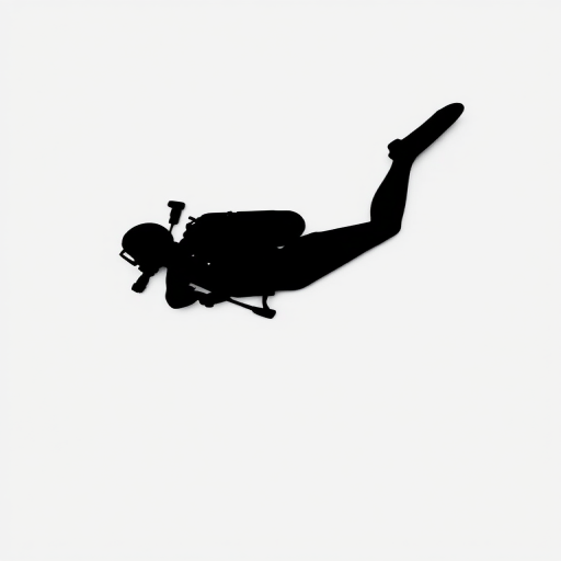 Create a high-quality image of a diving silhouette icon, using a Canon EOS R5 with a 50mm lens, aperture f/2.8, ISO 100, in a flat lay style with a clean white background for contrast.