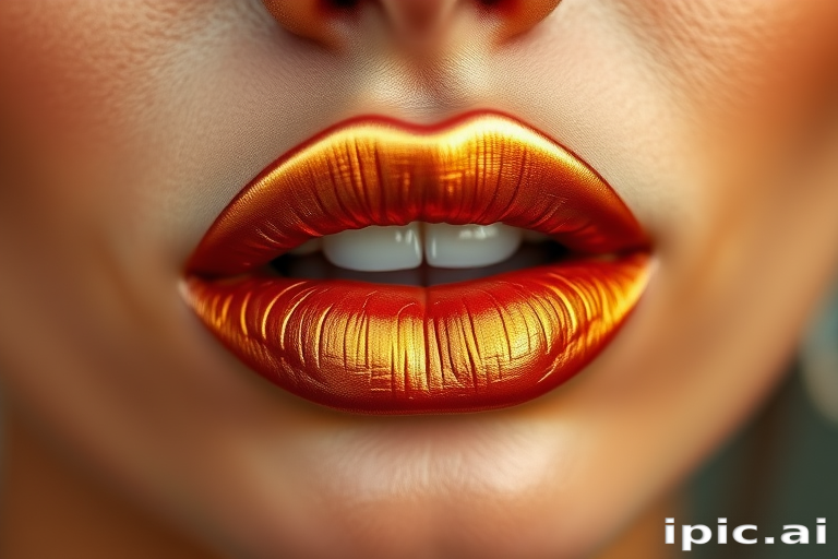 Metallic bronze lips with a rich, warm undertone, perfect for creating a sun-kissed, goddess-like appearance