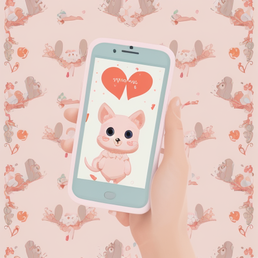 Adorable Cartoon Cat on Phone with Cute Heart Background Design