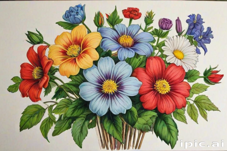 colored drawings of flowers