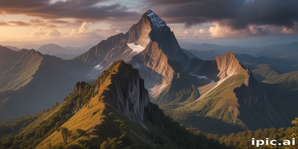 Majestic Mountain Peaks at Sunset Surrounded by Serene Natural Landscapes.