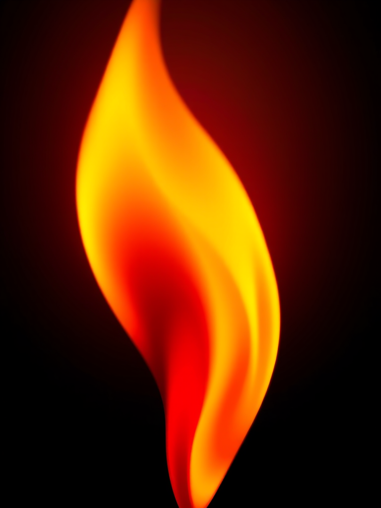 Create a vibrant illustration of a flame with smooth gradient transitions from yellow at the tip to deep red at the base, captured in high resolution with a DSLR camera using a 50mm lens, aperture set to f/2.8, ISO 100, shot from a low angle with soft lighting to enhance the fiery glow.