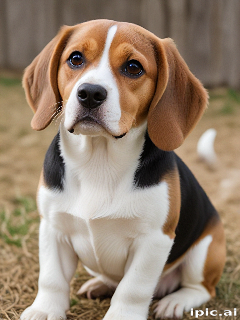 A Cute Beagle Puppy Sitting Gracefully in a Sunny Outdoor Setting.