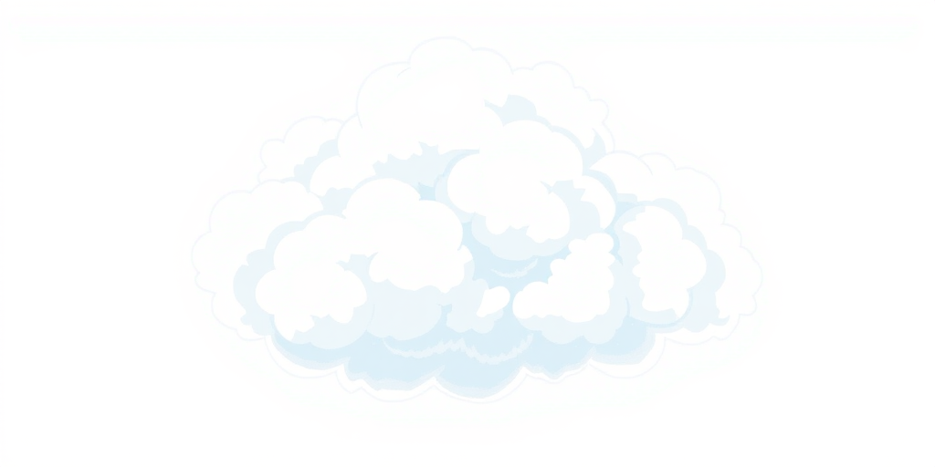 Create a fluffy white cloud illustration with a soft blue outline, use a DSLR camera with a 50mm lens, aperture set to f/8, ISO 100, natural light, and a slight vignette effect for enhanced depth.