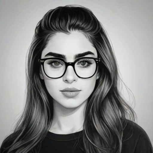 Fetching Lauren Jauregui, pencil sketch, portrait of Attractive woman 1974s in glasses, hair style beatnik, outline, clear lines, fine lines, 8k