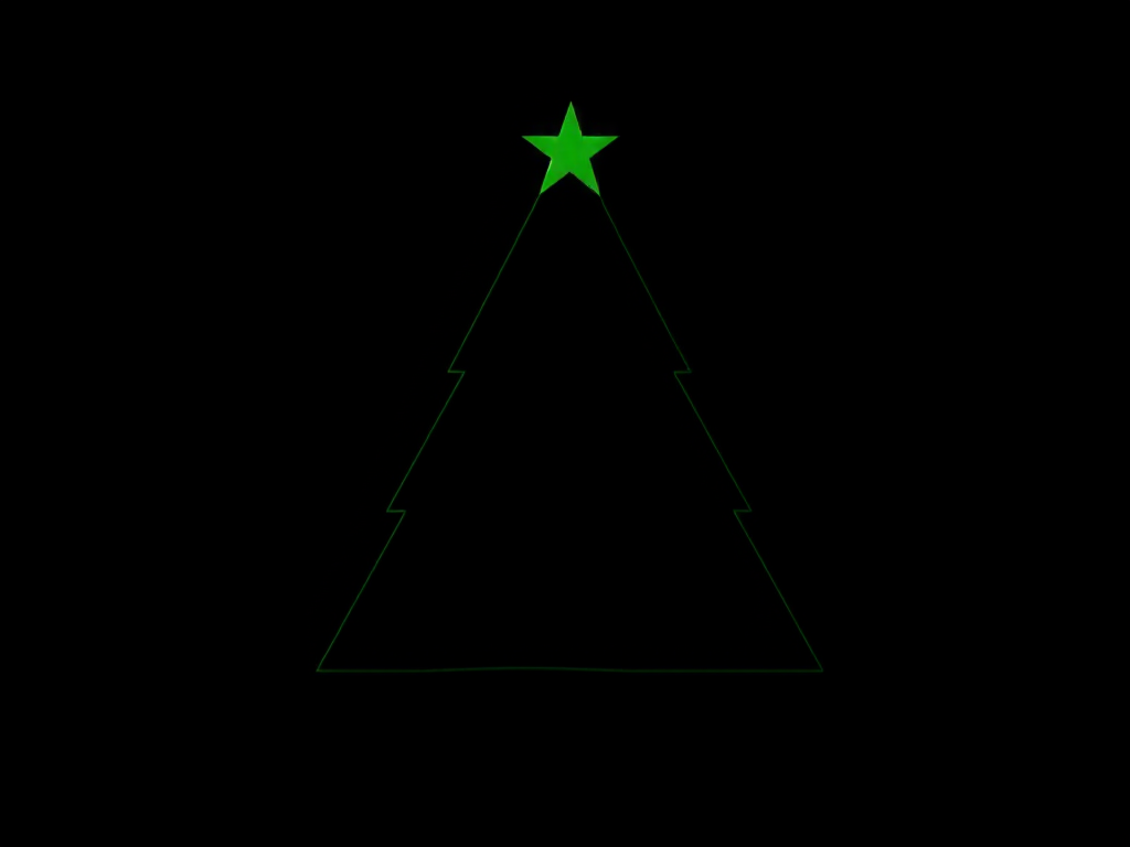Create a high-resolution image of a simple green triangular Christmas tree silhouette with a plain black background, using a DSLR camera at 50mm focal length, f/2.8 aperture, 1/200 shutter speed, focusing on vibrant colors and sharpness.