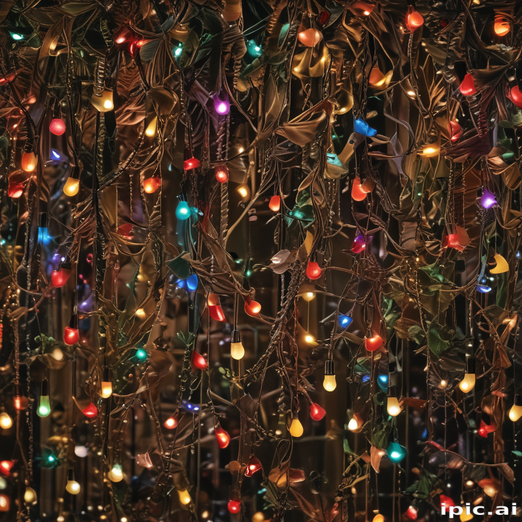 Colorful String Lights Draped Amongst Greenery Creating a Festive ...