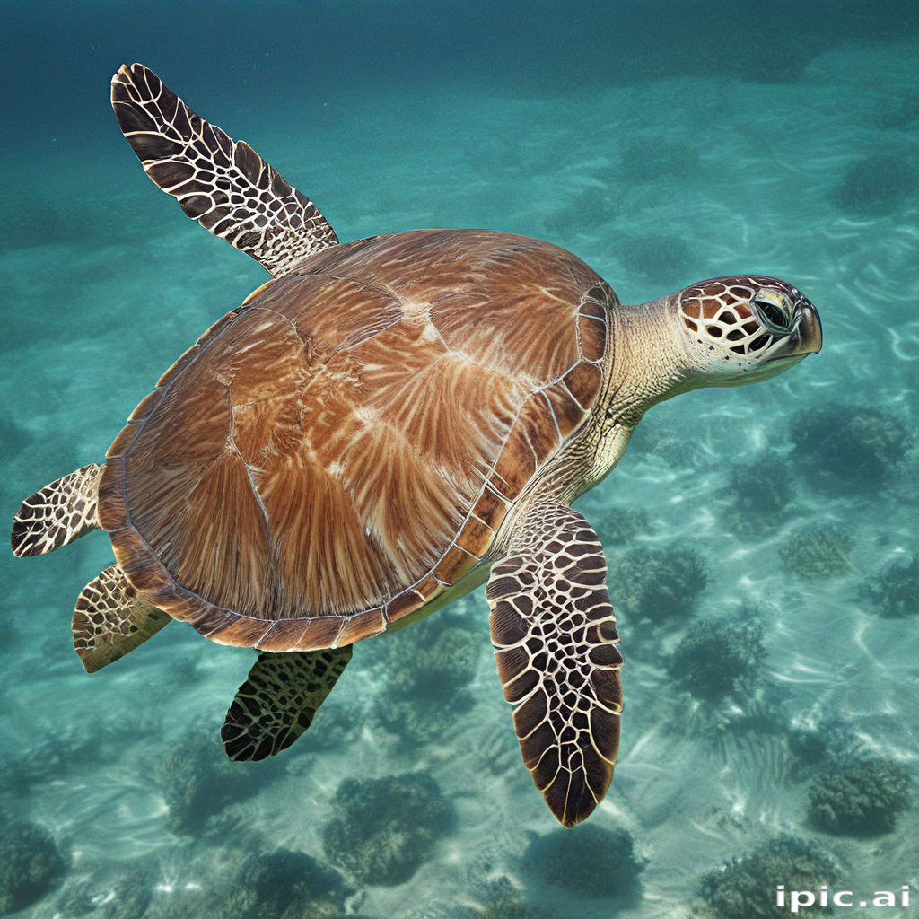 A Graceful Sea Turtle Swimming Through Crystal Clear Ocean Waters Below.