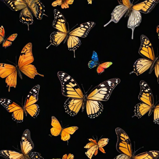 butterflies in black background