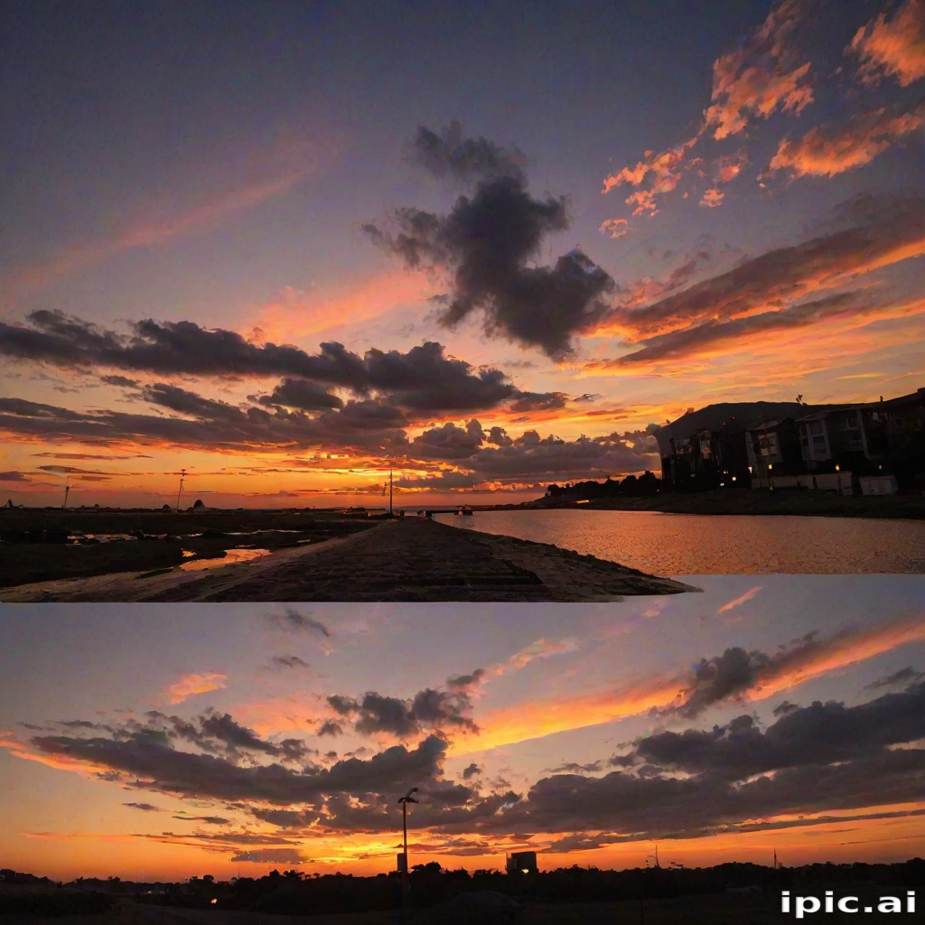 Stunning Sunset Over Water with Dramatic Clouds and Vibrant Colors