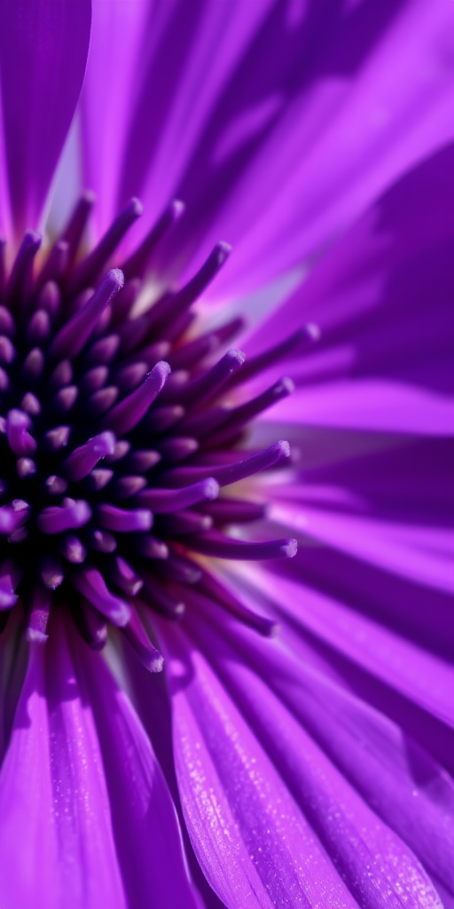 Close-up of a vibrant purple flower with detailed petals, shot with a macro lens at f/2.8, ISO 100, 1/200 sec, natural light, with a soft-focus background for depth.