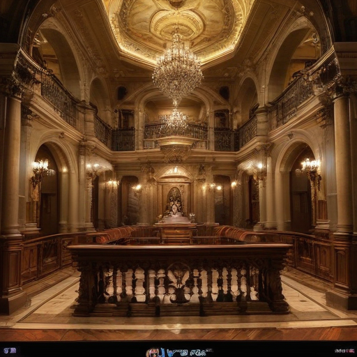 Opulent Grand Hall with Intricate Architecture and Majestic Chandelier ...