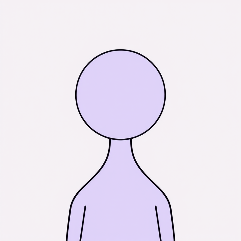 Create a minimalist vector-style illustration of a human figure with a round head and a simplified body shape, using a soft lavender color for the head and a thick black outline, with a clean studio lighting setup, captured using a DSLR camera at f/4, 1/125s shutter speed, ISO 100, from a straight-on viewpoint with a shallow depth of field.