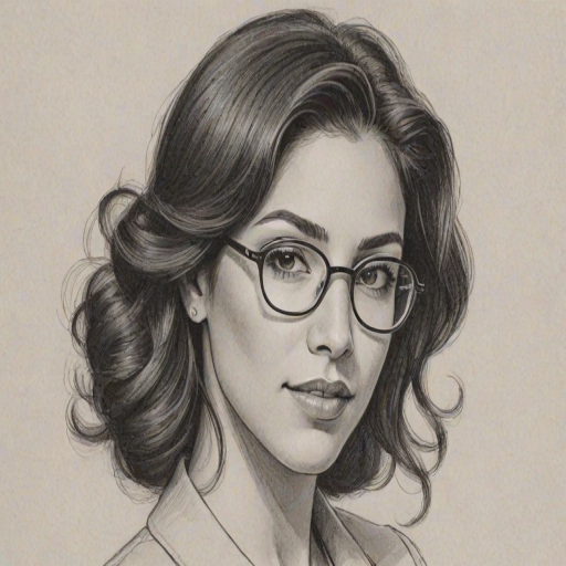 Elegant Stephanie Beatriz, pencil sketch, portrait of Elegant woman 1947s in glasses, hair style beatnik, outline, clear lines, fine lines, 8k