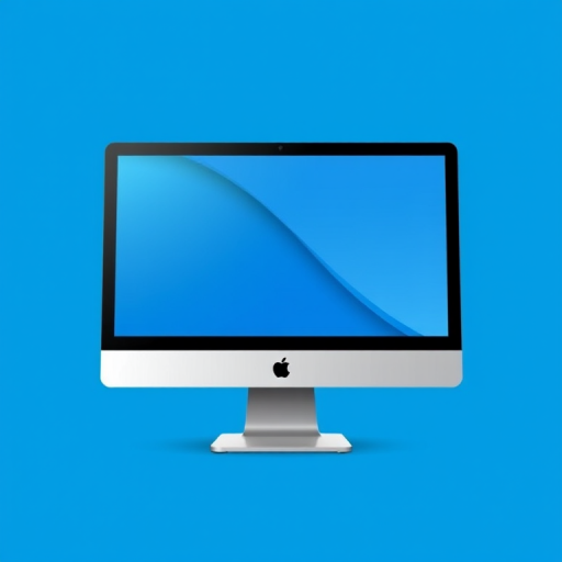 Create a high-resolution digital illustration of a modern computer monitor with a sleek design, set against a bright blue background, using a Canon EOS R5 camera with a 50mm lens, f/2.8 aperture, ISO 100, and soft diffused lighting to enhance colors and details.