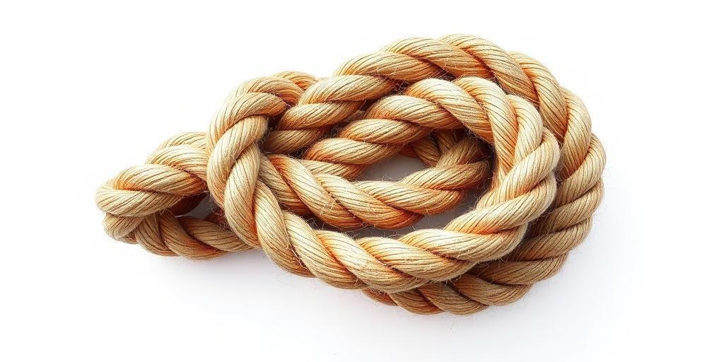 Create a high-resolution illustration of a twisted, textured rope on a plain background, using a digital art style, with sharp details and vibrant colors, captured with a Canon EOS R5, 50mm lens, f/1.8 aperture, ISO 100, and natural lighting to enhance clarity and depth.