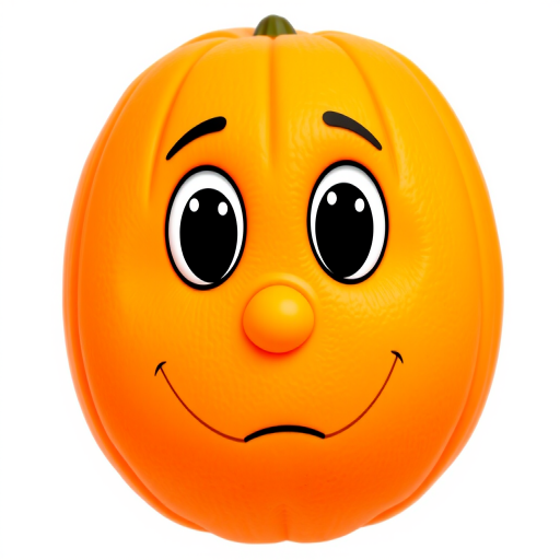 Create a simple, cartoonish orange face with a neutral expression, wide black eyes, and a straight mouth on a white background, shot with a DSLR camera at f/2.8, 50mm lens, 1/100s shutter speed, and natural lighting for vibrant colors and smooth gradients.
