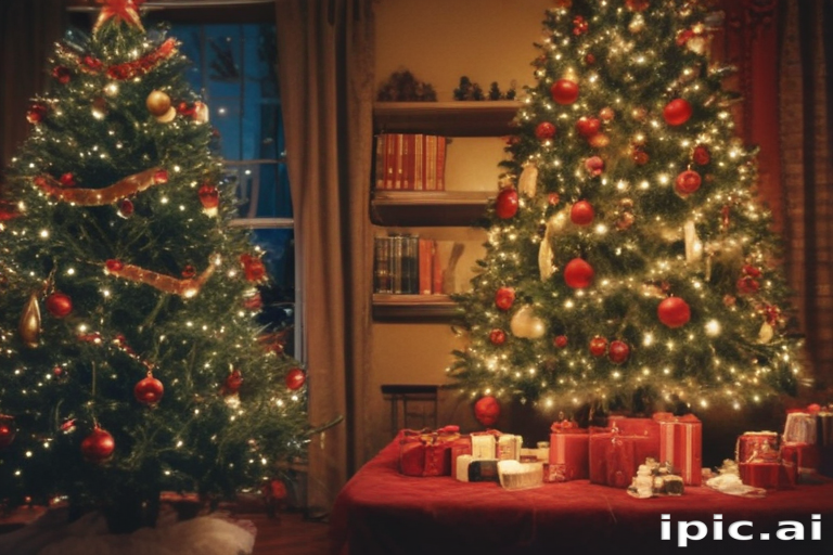 Cozy Living Room Decorated for Christmas with Beautiful Trees and Gifts