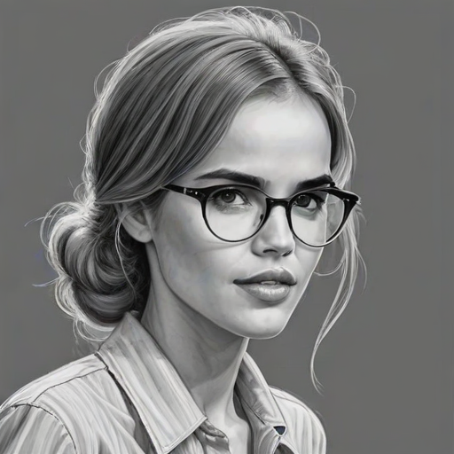 Comely Isabel Lucas, pencil sketch, portrait of Exquisite woman 1954s in glasses, hair style beatnik, outline, clear lines, fine lines, 8k