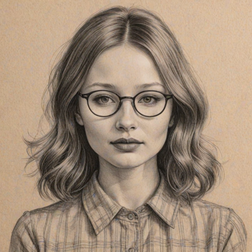 Bewitching Emily Browning, pencil sketch, portrait of Bewitching woman 1947s in glasses, hair style beatnik, outline, clear lines, fine lines, 8k