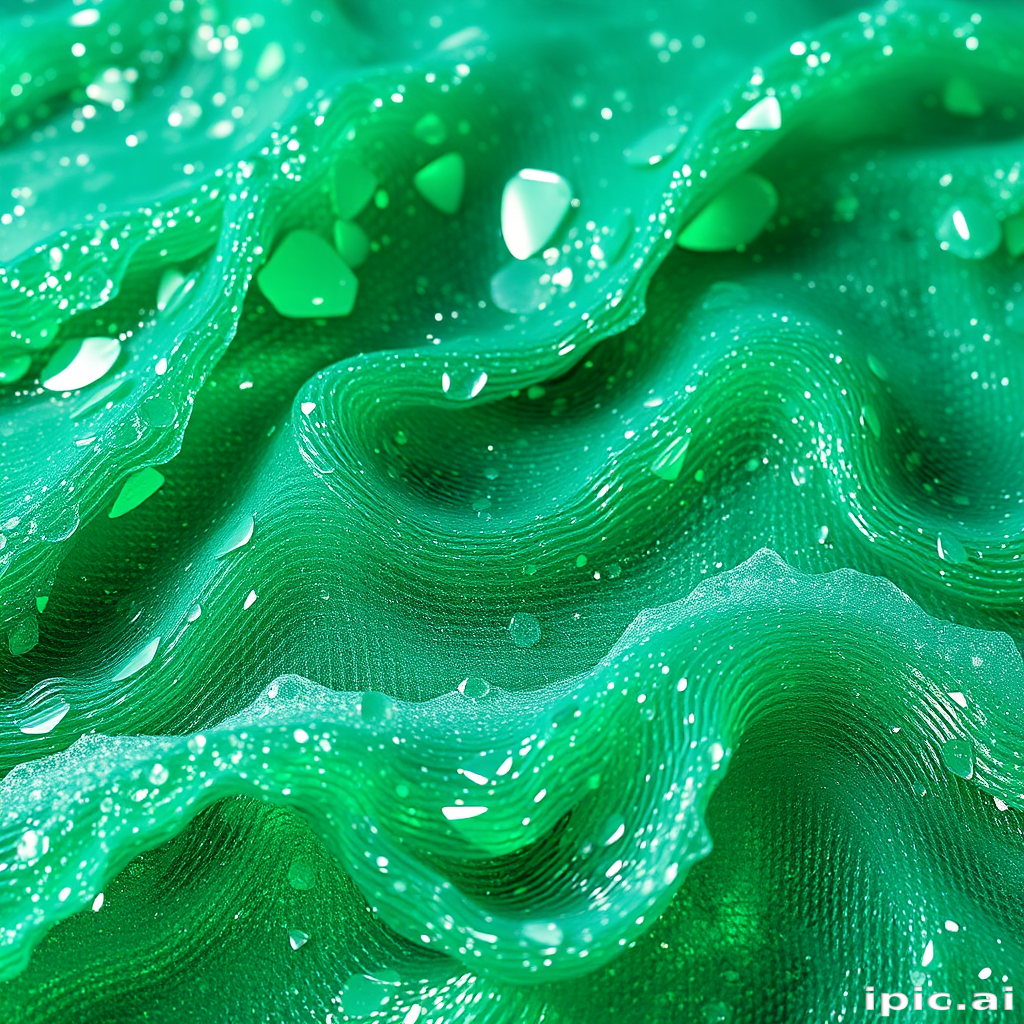 Captivating emerald green mermaid waves in the "Enchanted Sea" style shimmer with iridescent highlights and beachy texture