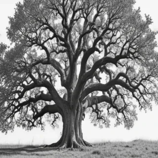 oak tree clipart black and white