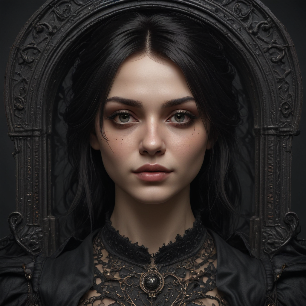 Enigmatic Portrait of a Young Woman Framed in Dark Elegance