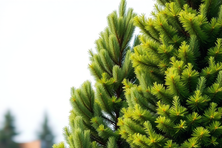 Create a detailed illustration of three evergreen trees with varying heights and shades of green, captured with a Canon EOS 5D Mark IV, f/4 aperture, 50mm lens, 1/250 sec exposure, shallow depth of field, outdoor natural lighting.