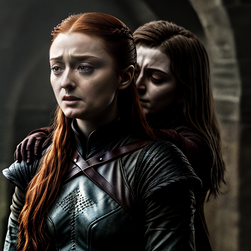 Free Ai Image Generator Sansa Stark fondles chest of Arya Stark