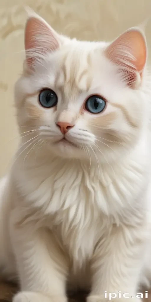 A Beautiful White Cat with Striking Blue Eyes and Fluffy Fur.