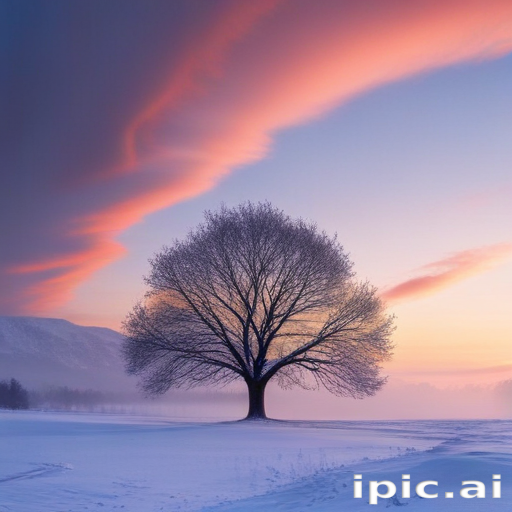 A Majestic Lone Tree Silhouetted Against a Colorful Winter Sky at Dusk