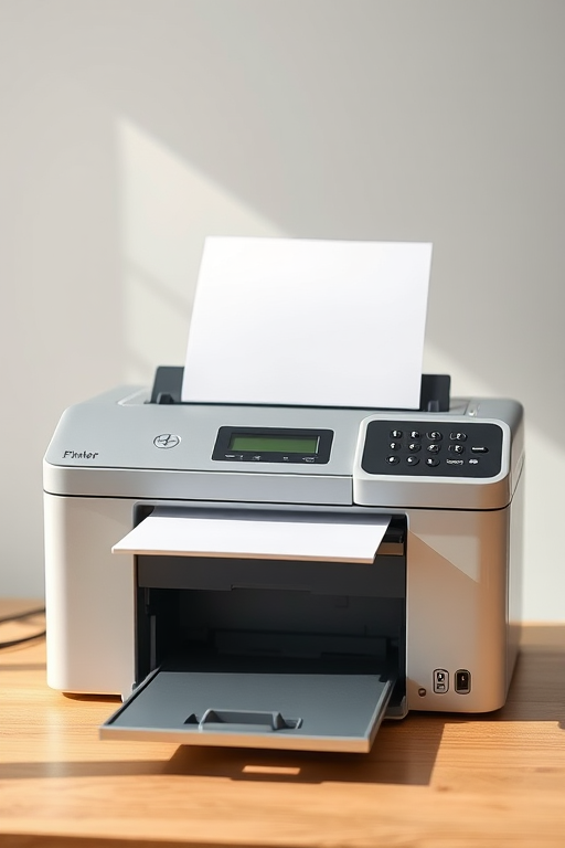Create a high-resolution vector illustration of a printer with printed papers emerging from it, using a 50mm lens at f/2.8, ISO 100, captured in natural light, with a focused close-up view to enhance details.