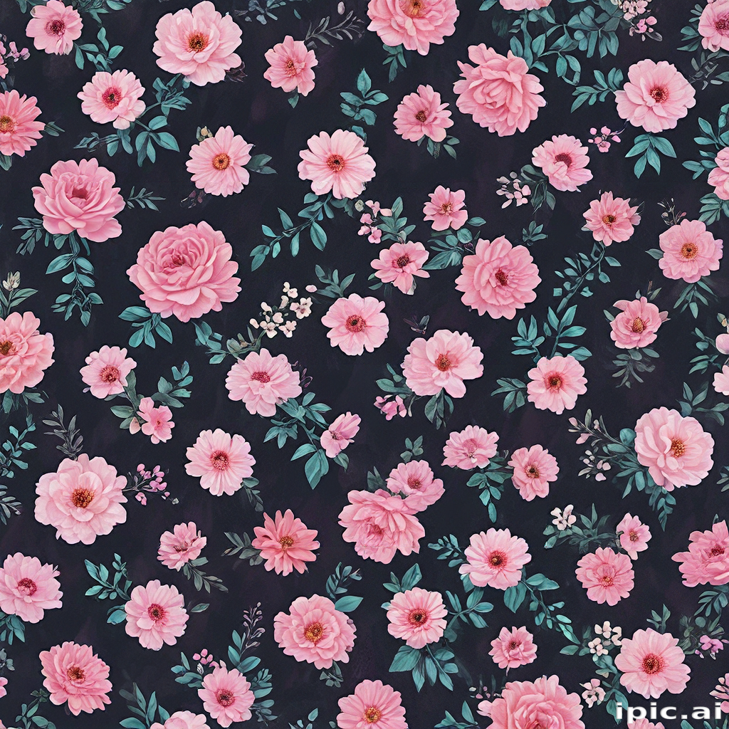 Beautiful Floral Pattern Featuring Vibrant Pink Flowers on Dark Background