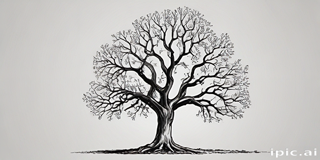 Intricate Black and White Illustration of a Majestic Leafless Tree