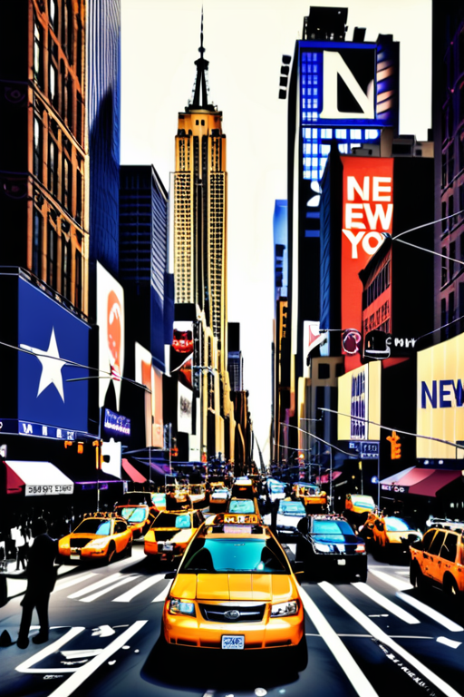 Vibrant New York City Streets Bustling with Yellow Taxis and Skyscrapers