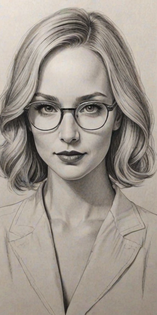 Lovely Candice King, pencil sketch, portrait of Charming woman 1931s in glasses, hair style beatnik, outline, clear lines, fine lines, 8k