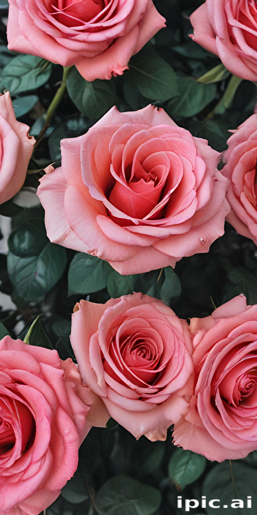 A Beautiful Arrangement of Pink Roses Surrounded by Lush Green Leaves.