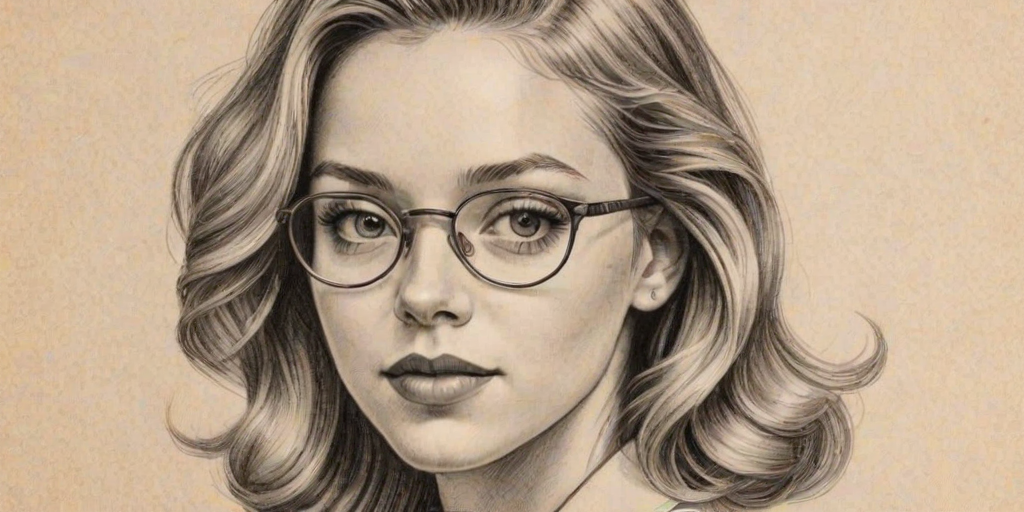 Alluring Sydney Sweeney, pencil sketch, portrait of Attractive woman 1930s in glasses, hair style beatnik, outline, clear lines, fine lines, 8k