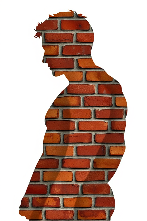 Generate a high-resolution image of a muscular silhouette filled with a brick pattern, using a Canon EOS R5 camera, 50mm lens, f/1.8 aperture, ISO 100, and a clear depth of field with soft background blur.