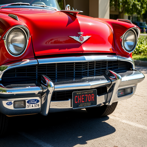 A vintage 1957 Buick front view, sharp focus, high dynamic range, f/8 aperture, ISO 100, 1/250 sec shutter speed, natural sunlight, taken with a DSLR camera in portrait orientation, ensure vivid colors and detailed textures.